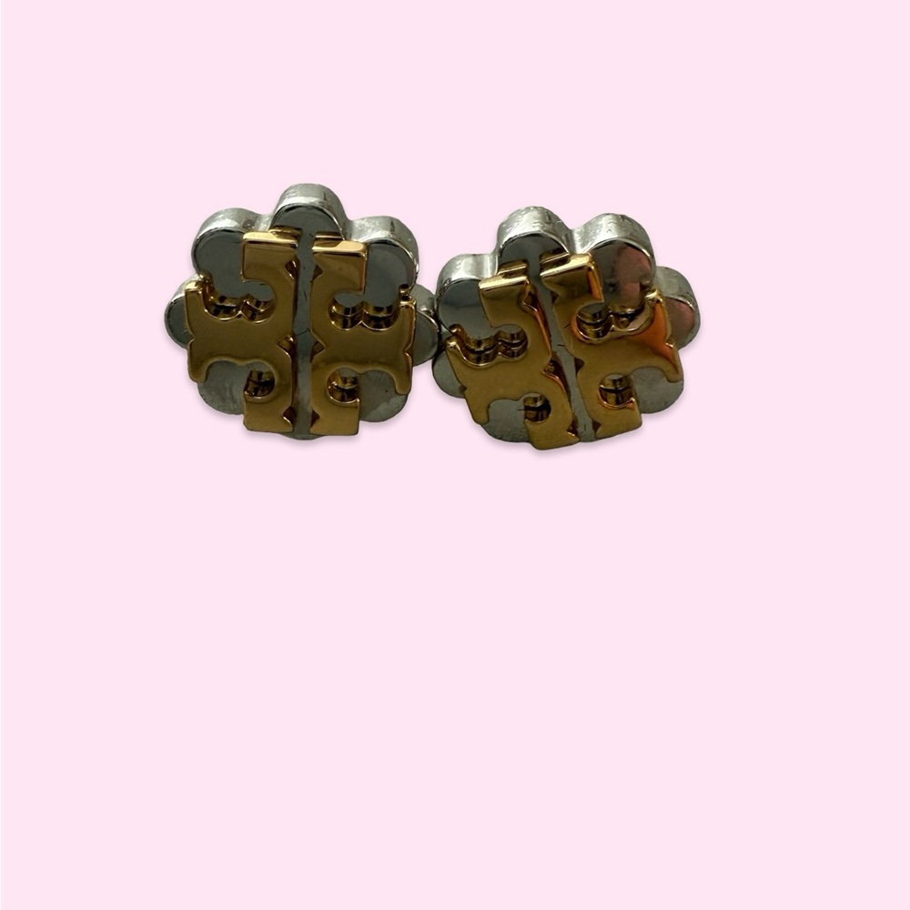 Tory Burch Gold and Silver Logo Earrings